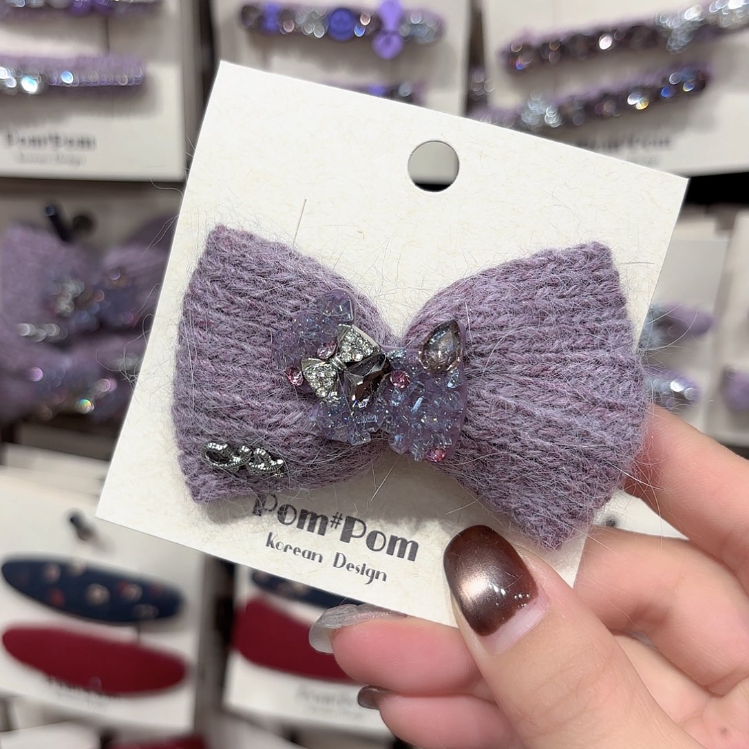 布艺铁合金紫色大蝴蝶结压夹一个