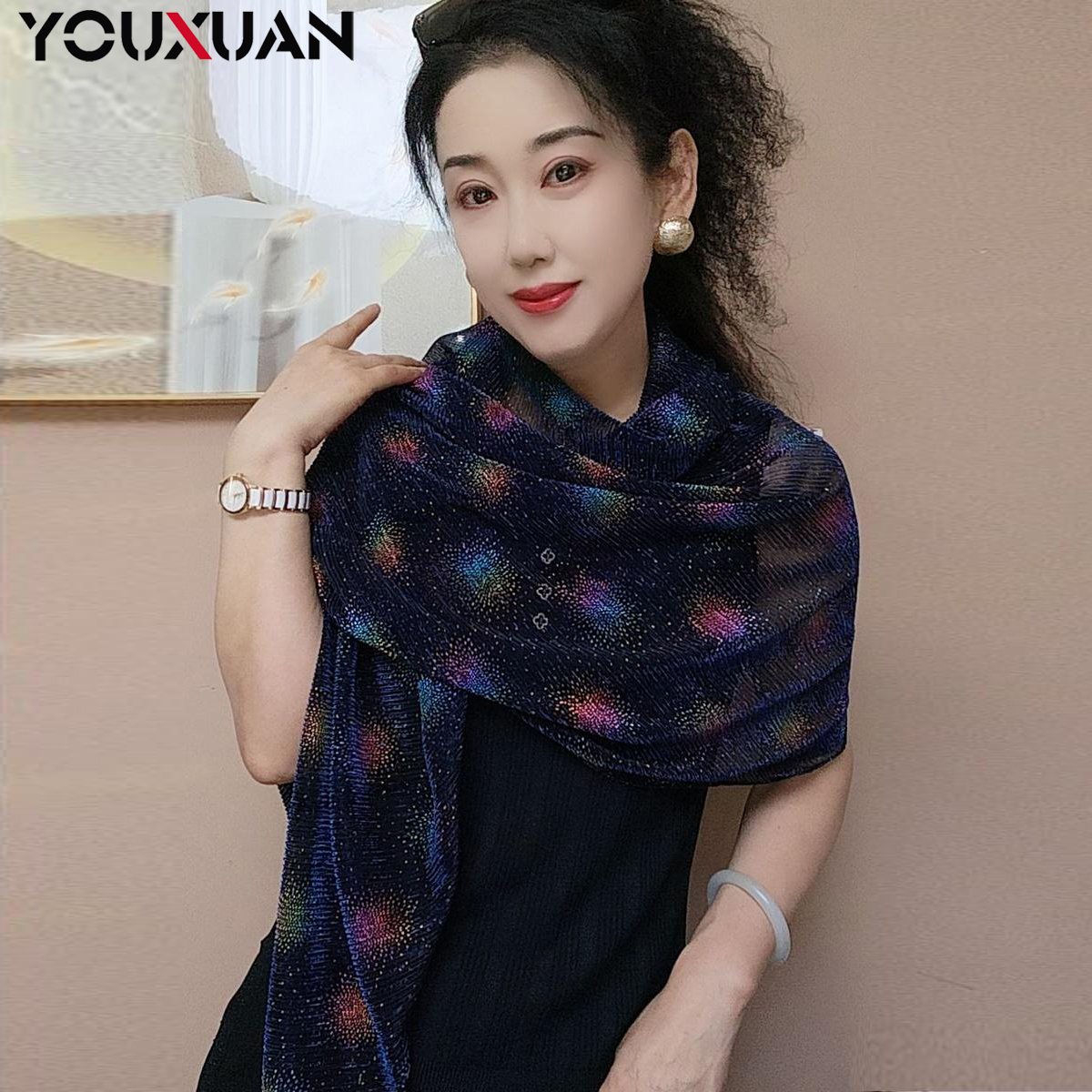 新款设计师定制披肩围巾女士手工丝巾85837