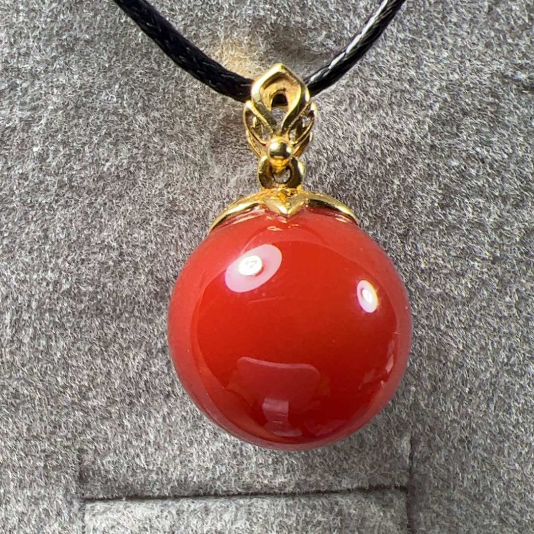 南红玛瑙15+锁骨珠吊坠18K金镶嵌