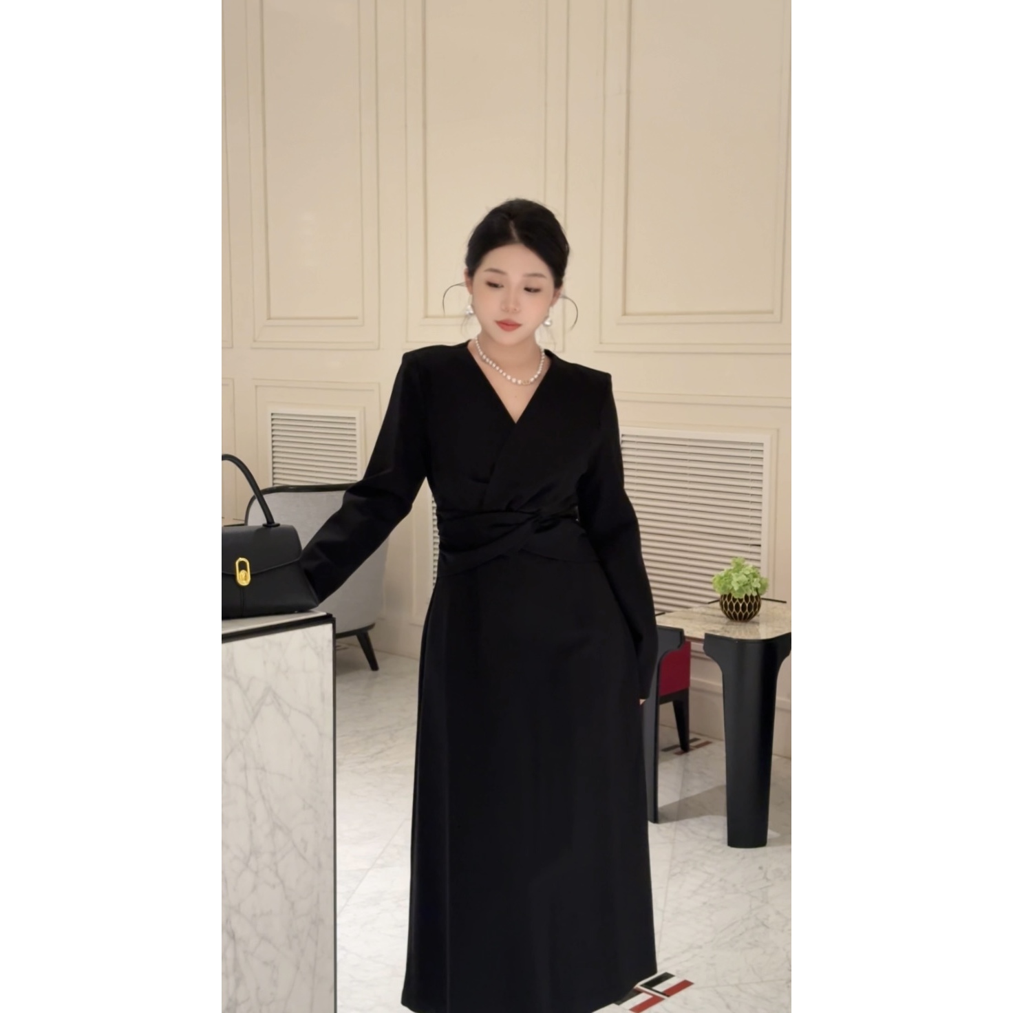 琪琪微胖定制~【假日舞会】高腰遮肚显瘦高级感气质小黑裙LHC1017
