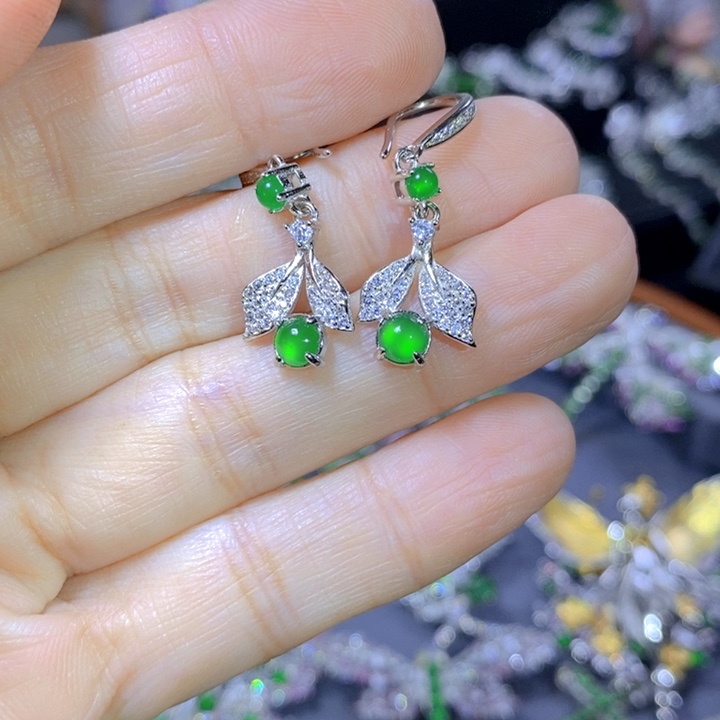 翡翠戒指银S925镶嵌天然翡翠