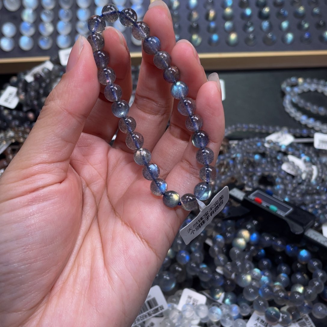 拉长石手链未镶嵌曲**饼灰月光手链7m