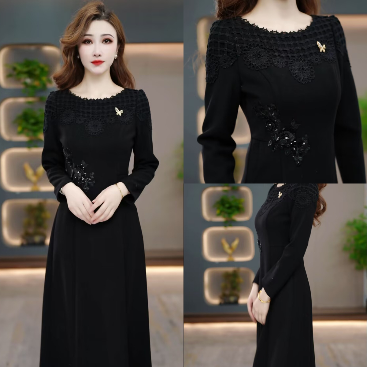 冬季黑色连衣裙2025新款显瘦修身气韩版遮肚打底裙子CY25K3577