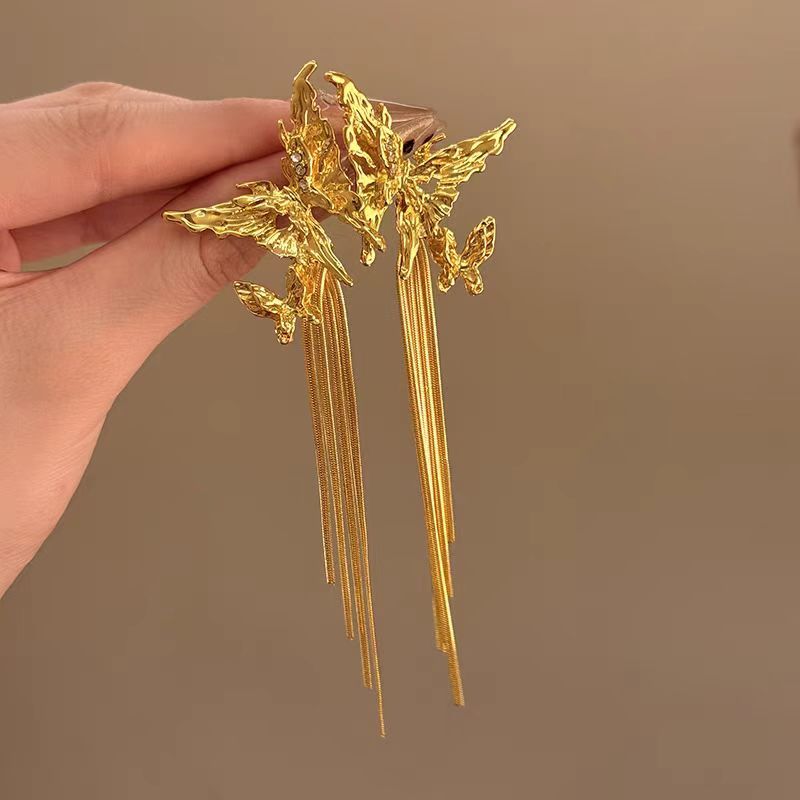 双生蝴蝶新中式复古冷淡风双蝴蝶耳环小众设计绝美流苏气质耳饰