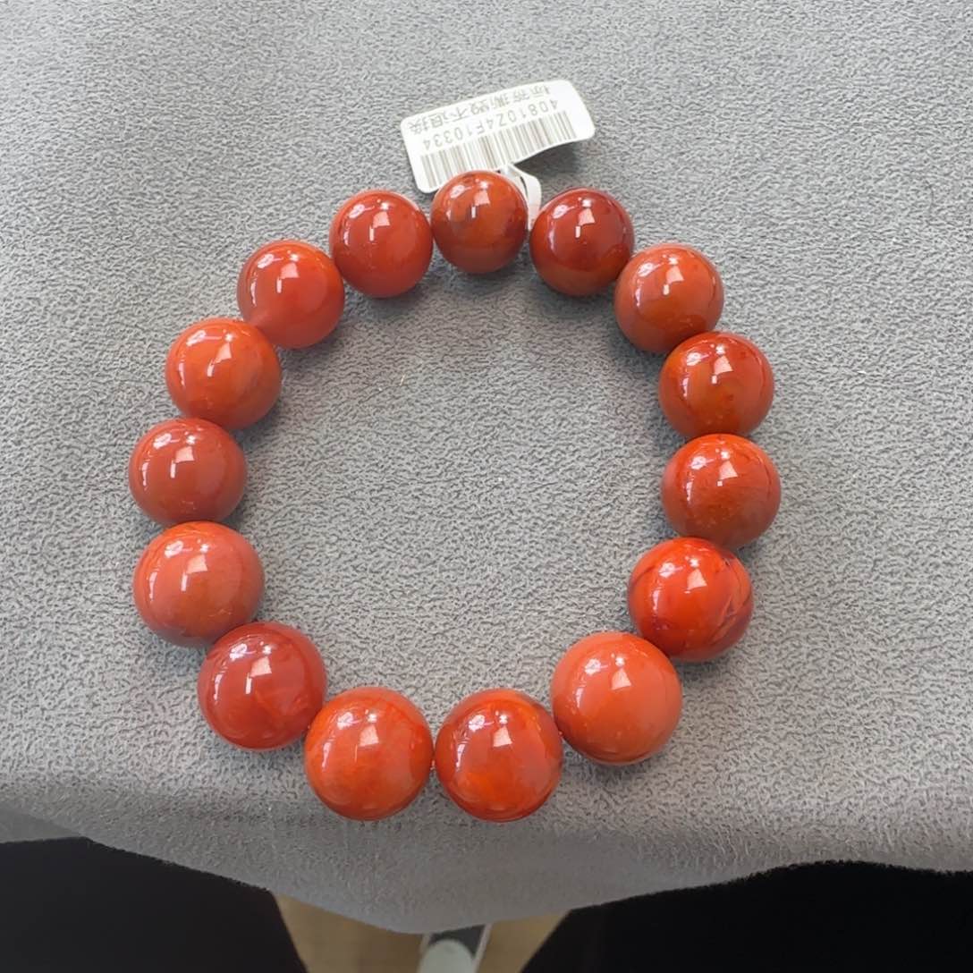 南红玛瑙手串未镶嵌川料柿子红火焰纹13mm单圈