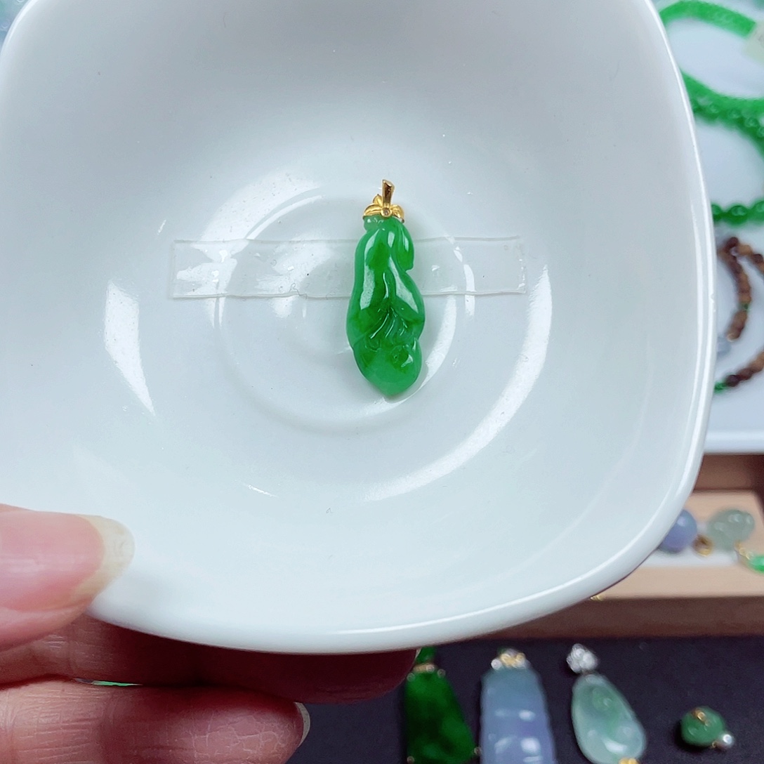 翡翠18K金镶嵌手链天然缅甸翡翠A货卡25-10.4-4.5