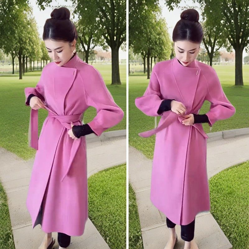 加厚斜纽扣小香风立领系带2025冬季高级感紫色闺蜜聚会新款外套