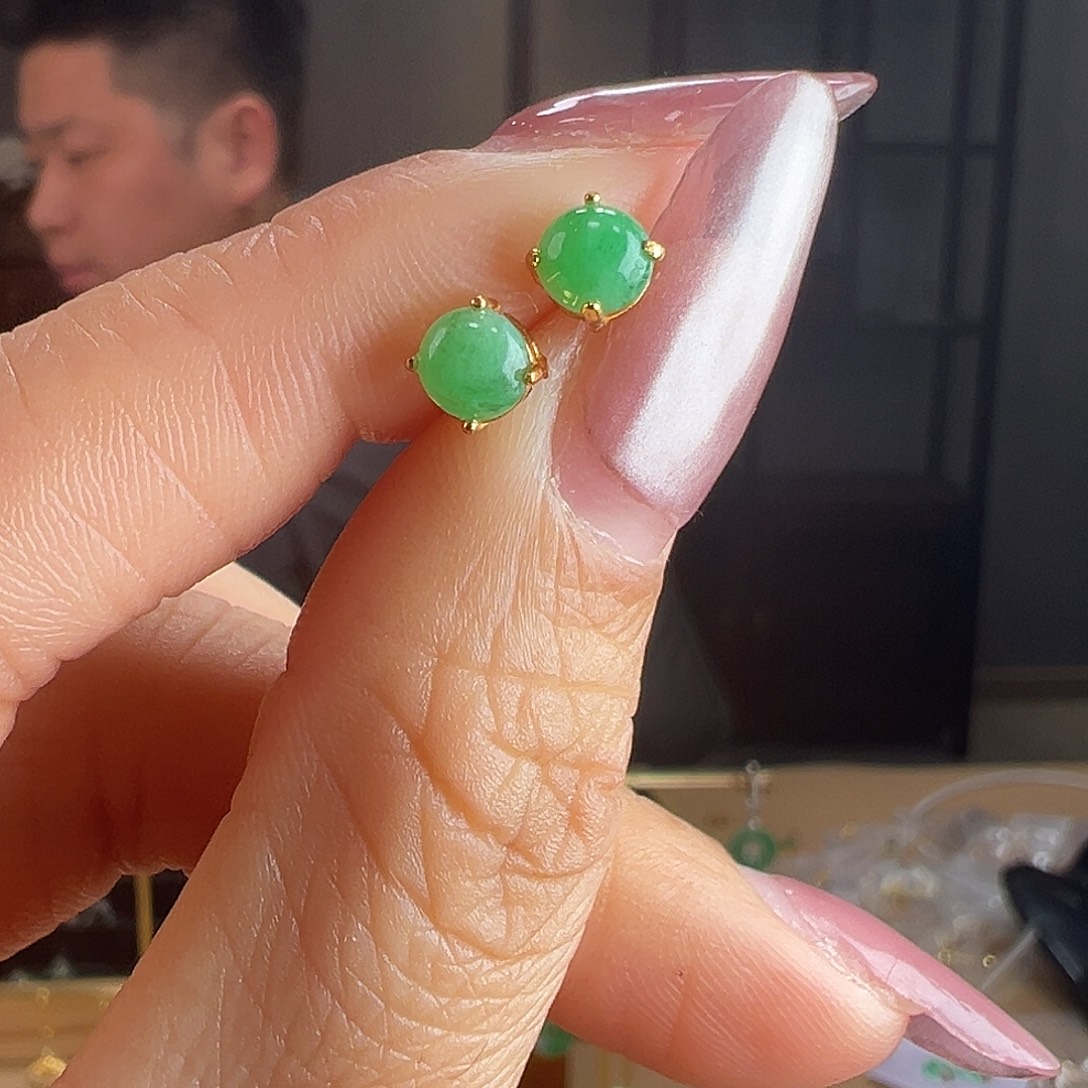 翡翠银S925镶嵌耳饰耳环63