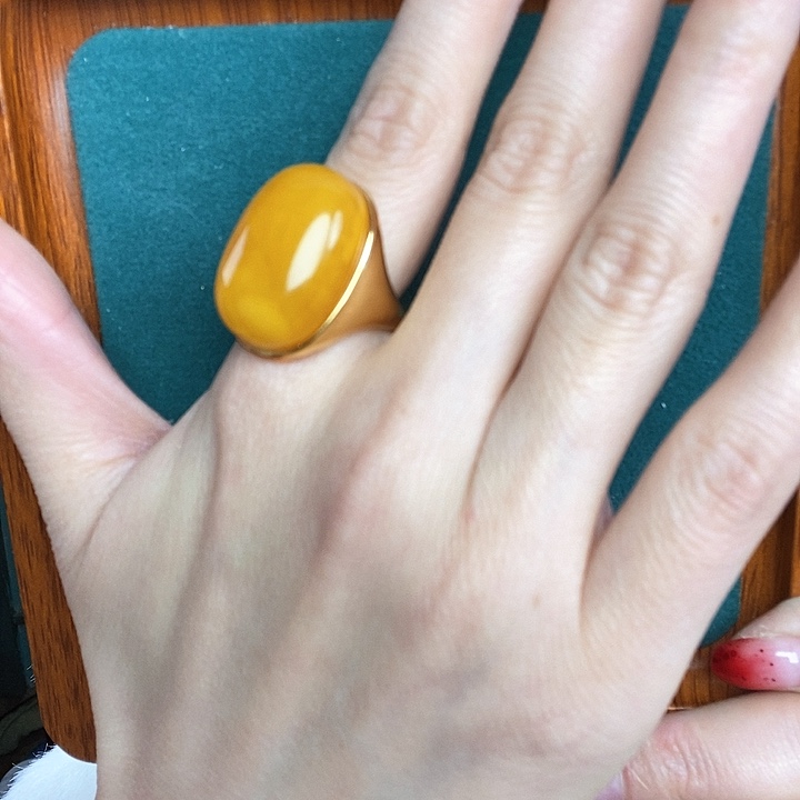 蜜蜡戒指银S925镶嵌戒指