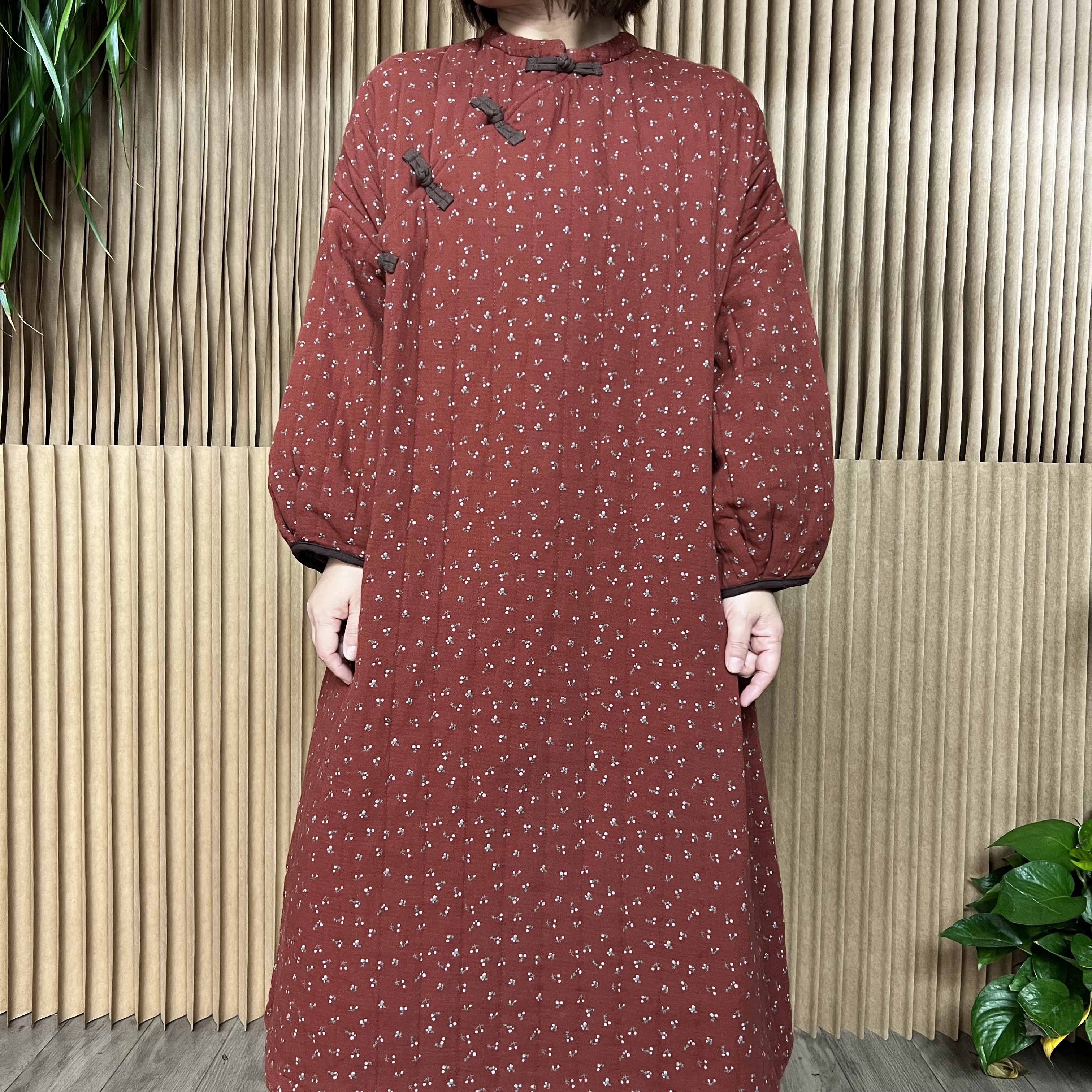 25535中国风常规新中式冬季斜襟盘扣夹棉中长款棉衣