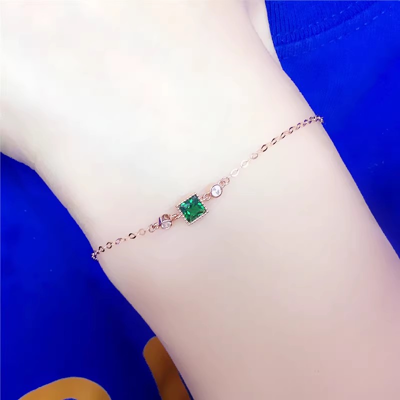 合成锆石锆石手链时尚秀气14K玫瑰金百搭手链