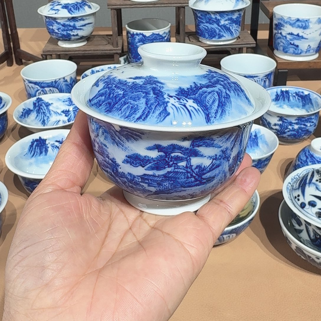 景德镇纯手绘盖碗微瑕