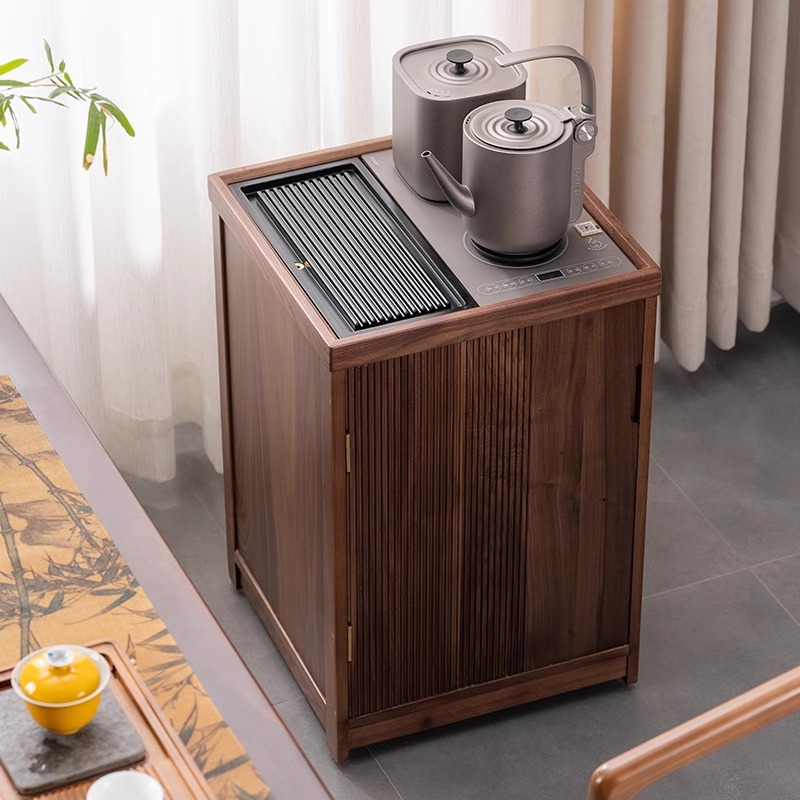 【四时亦予】北美黑胡桃茶台实木烧水壶一体移动茶桌小型办公室沙发