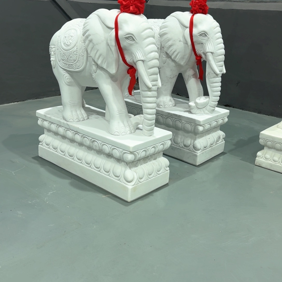 石材过**烟高100长90宽37汉白玉大象一对定金
