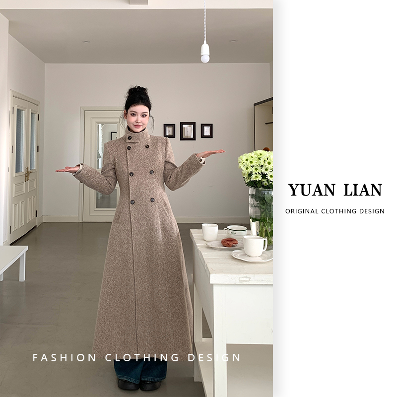 ZOZ糕冷圆脸[掌局者]冬季收腰毛呢外套长款过膝立领呢子夹棉大衣