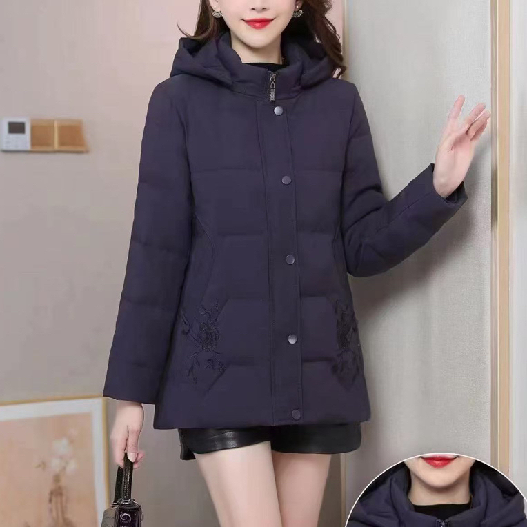中老年女士连帽加厚时尚宽松百搭秋冬棉衣外套