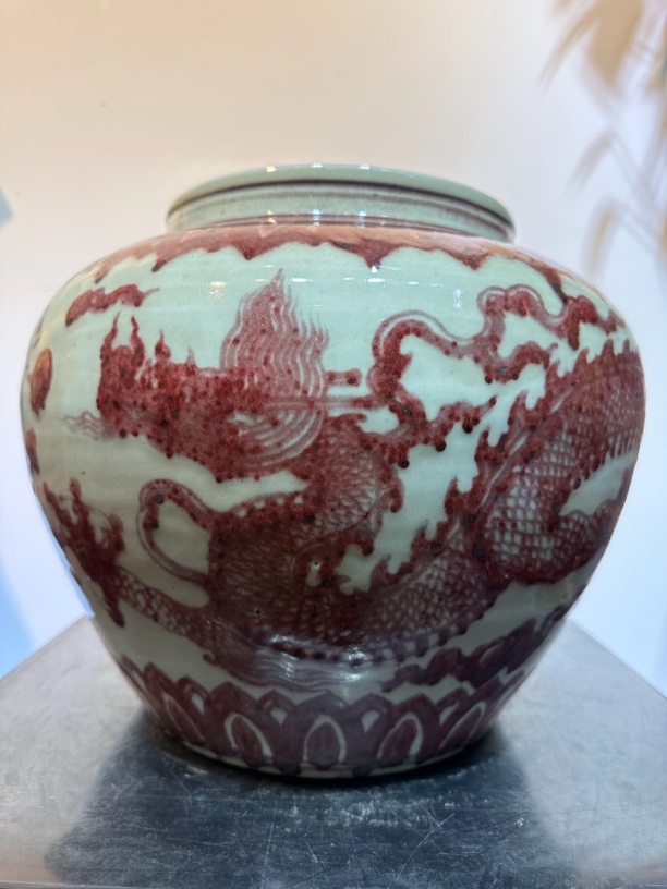 瓷器摆件纯手工釉里红龙纹罐