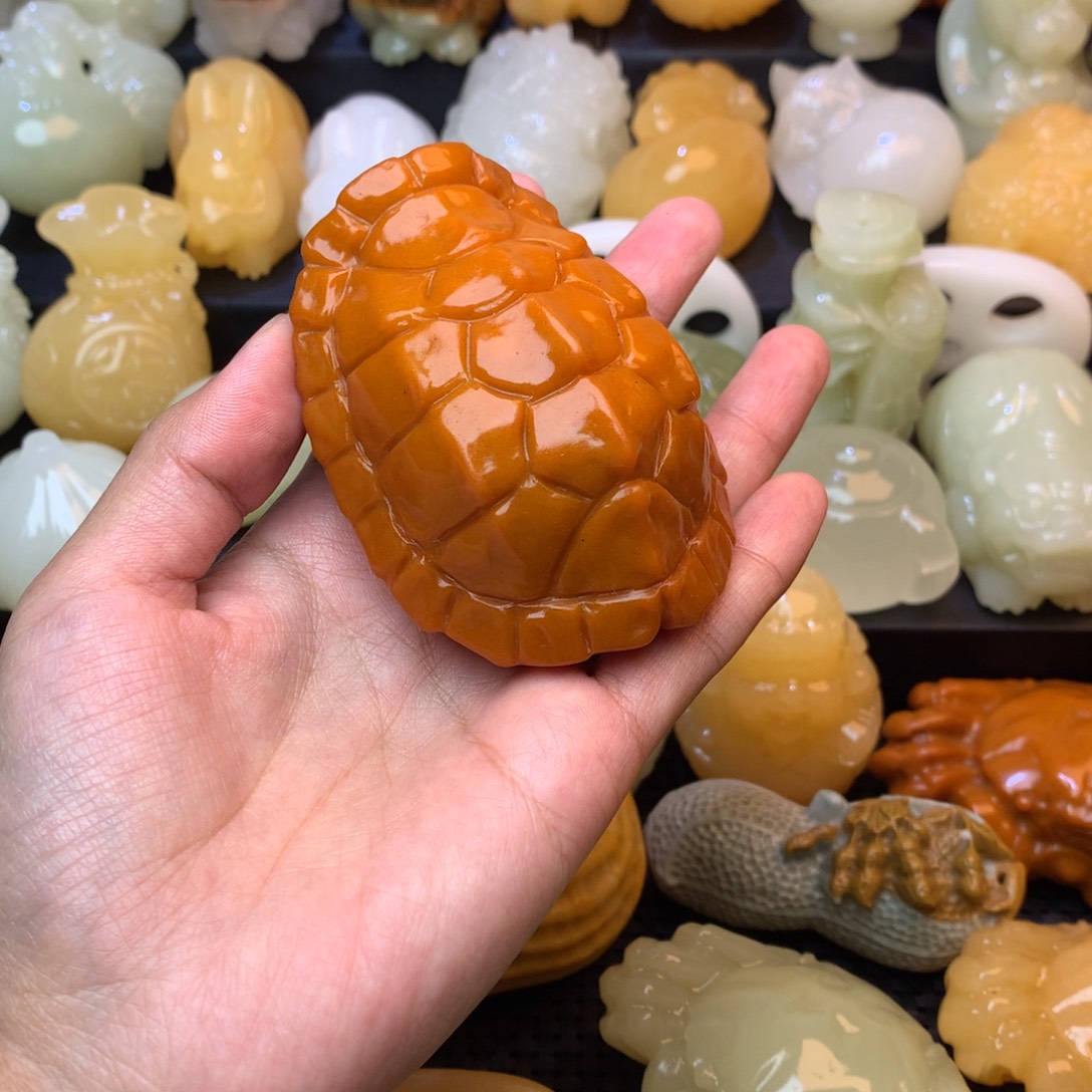 L***H五彩石手把件黄甲壳