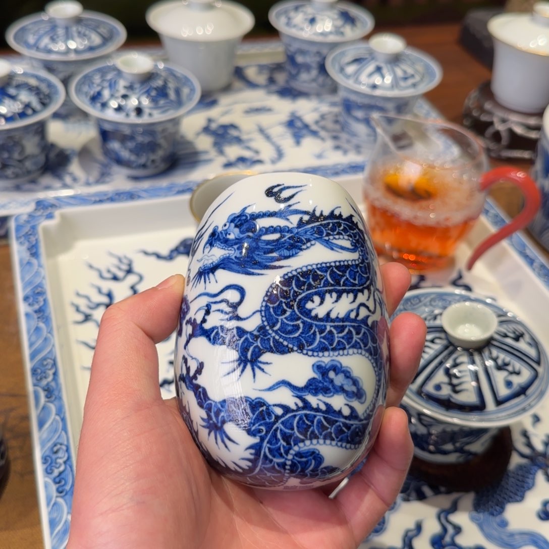 盖碗瓷L****惑描金鱼化龙茶则