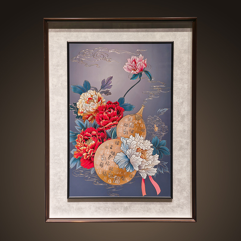 手工錾刻铜雕画《富贵满堂》新中式玄关装饰画客厅铜制艺术画