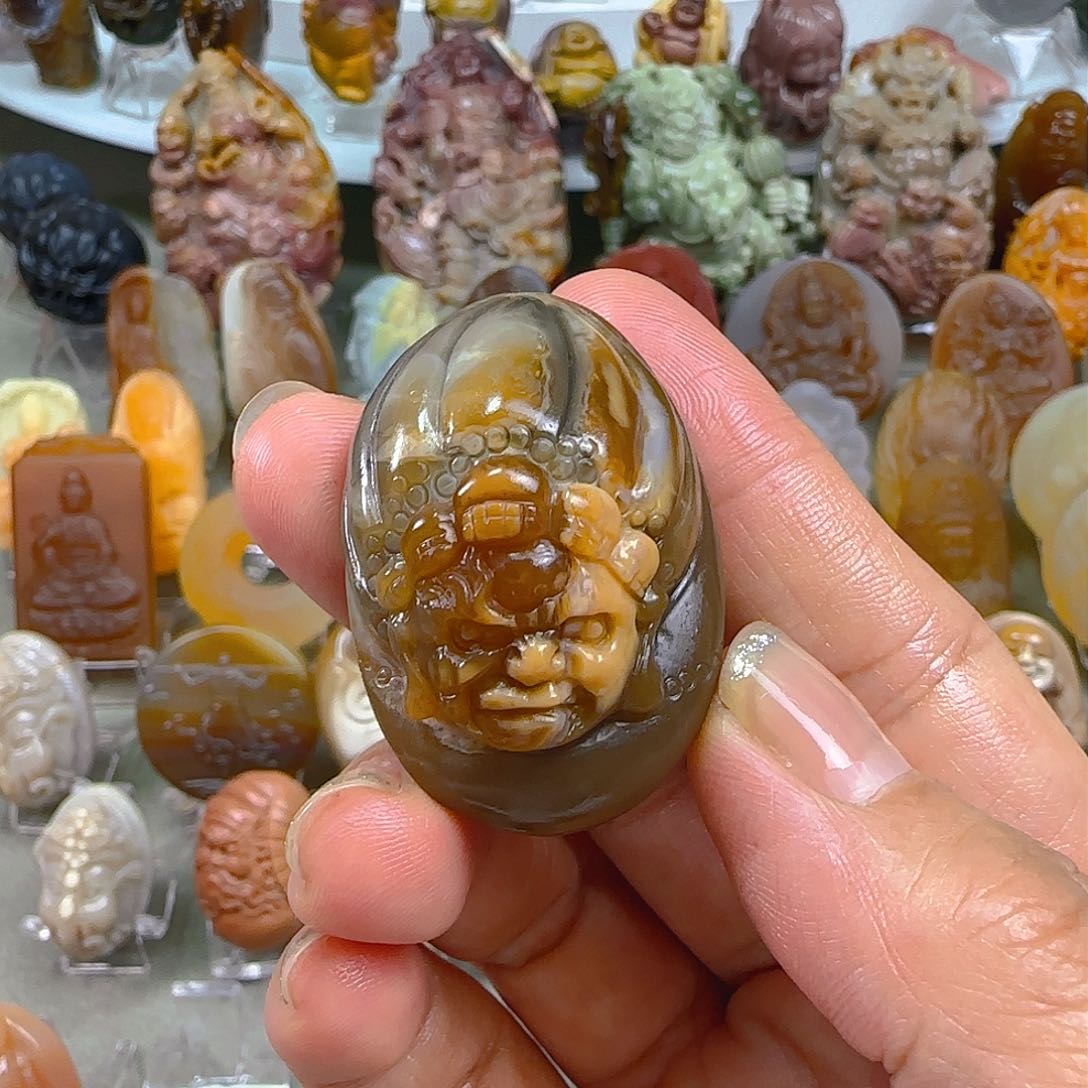 石英质玉1未镶嵌天然阿拉善彩玉纯手工雕刻大黑天吊坠