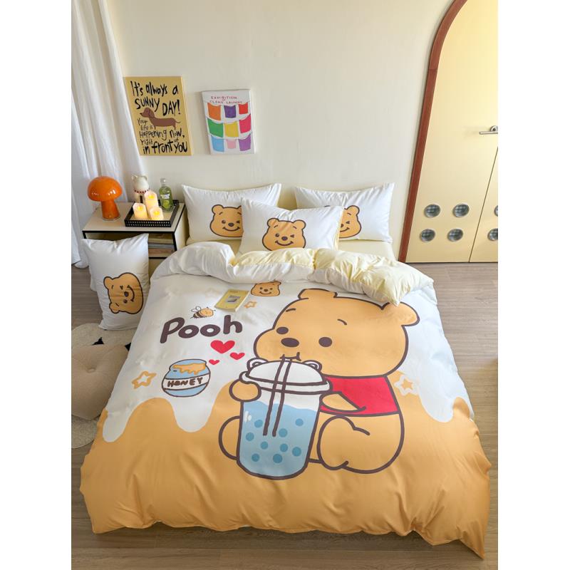 乐童 奶茶熊A类数码定位印花三件套四件套可爱女孩公主风