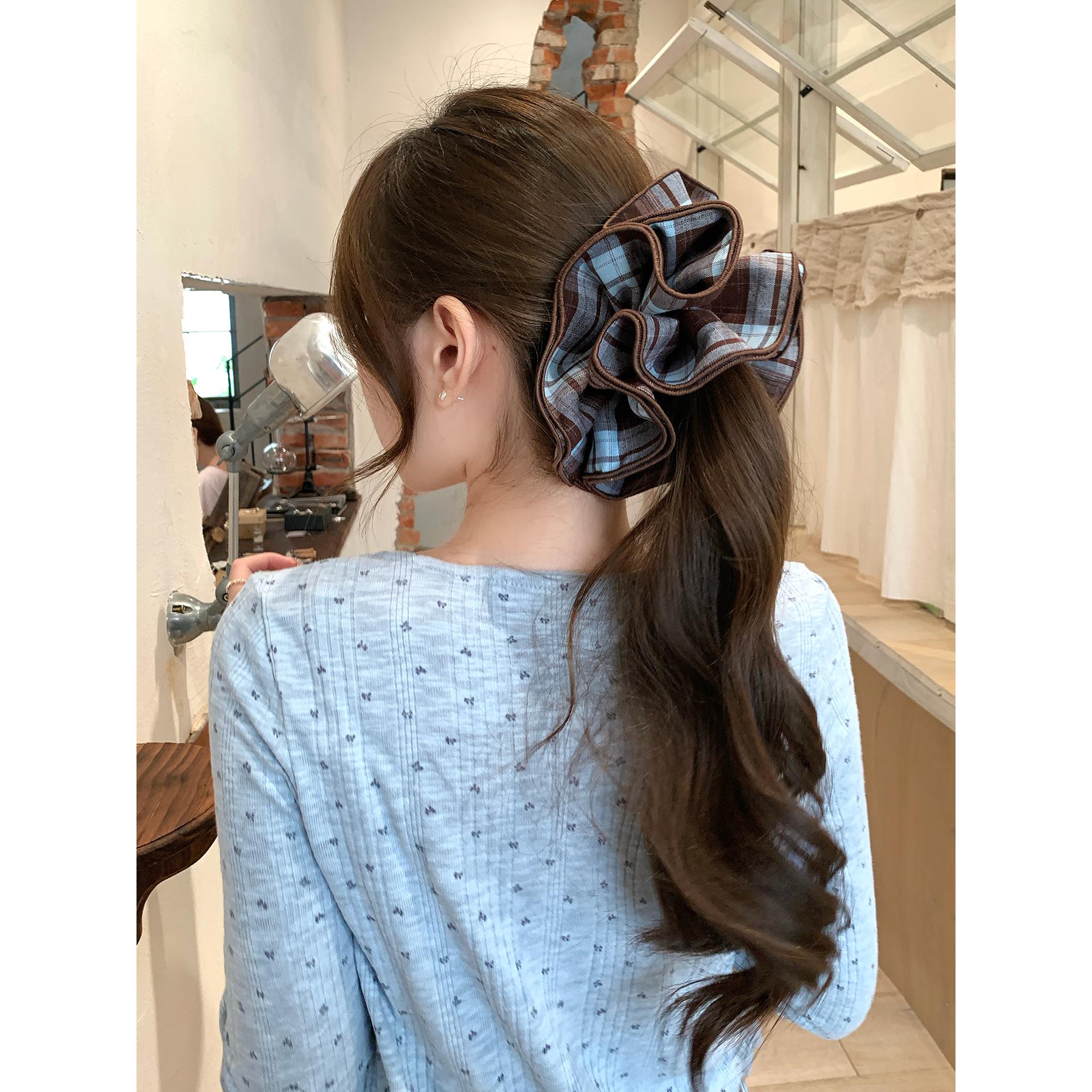 大号复古经典多层格子发圈发绳韩系少女布艺大肠圈复古头绳发饰