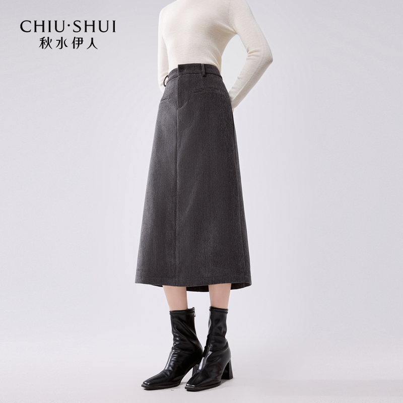 【直播优选】秋水伊人半身裙显瘦开叉中长裙624410C090661