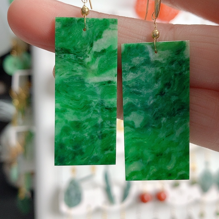 翡翠耳饰18K金镶嵌翡翠