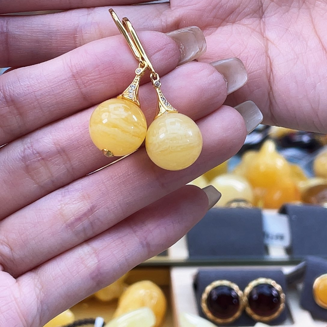 银S925镶嵌琥珀裸石琥珀蜜蜡J