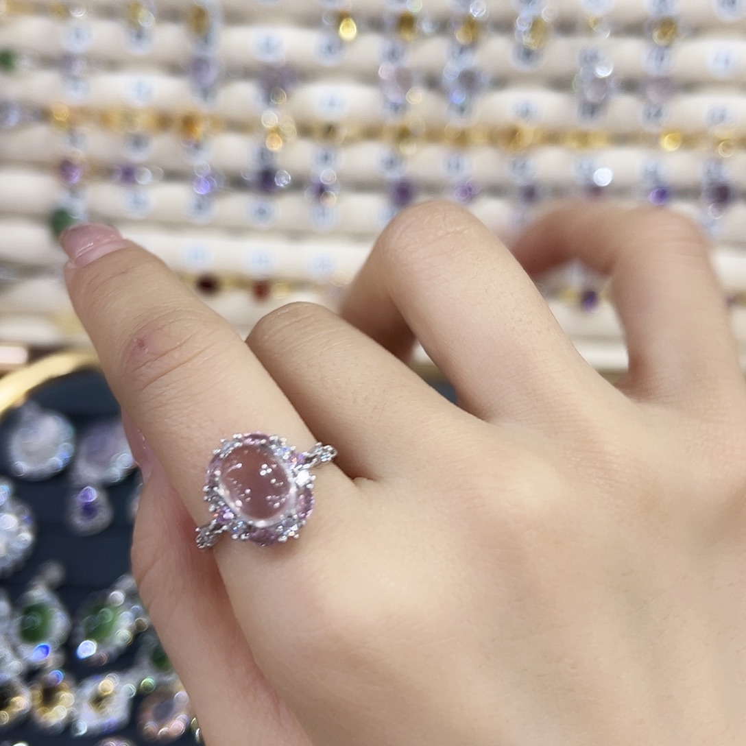 芙蓉石戒指银S925镶嵌