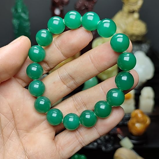 寿山石雅安绿手串