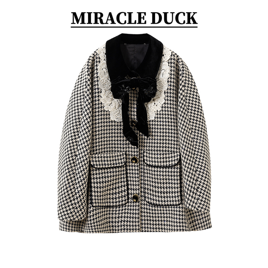 8号轻奢格子冬季毛呢外套加厚格子呢大衣气质千鸟格中长款C1855-1