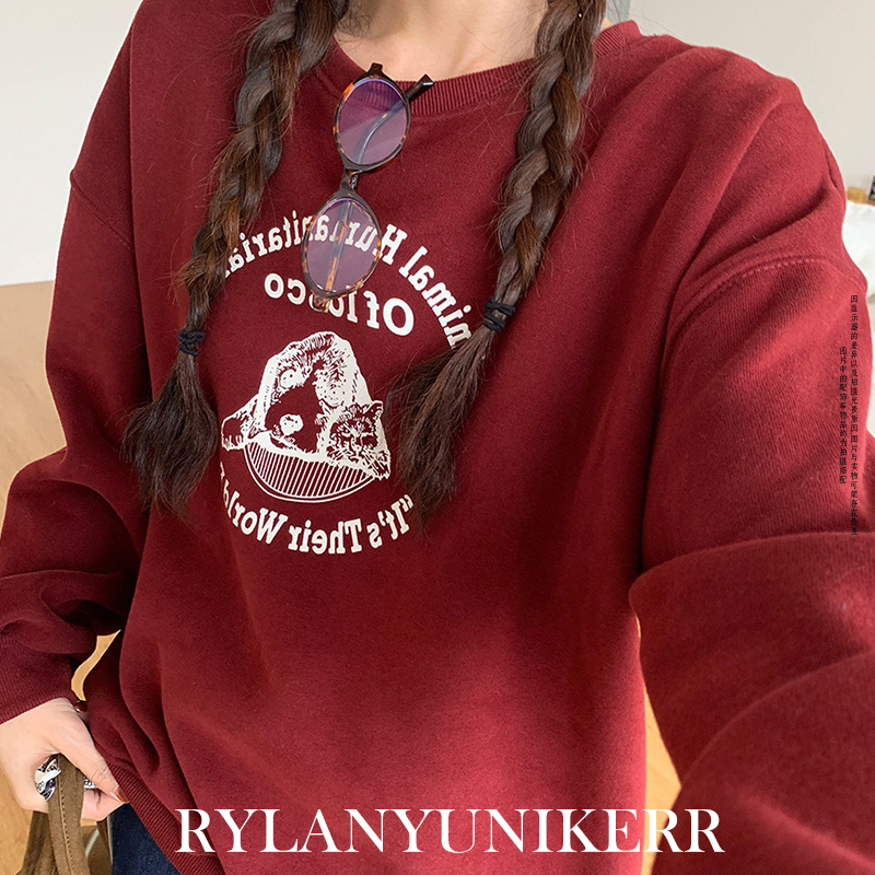 RYLAN卡通印花加绒圆领卫衣