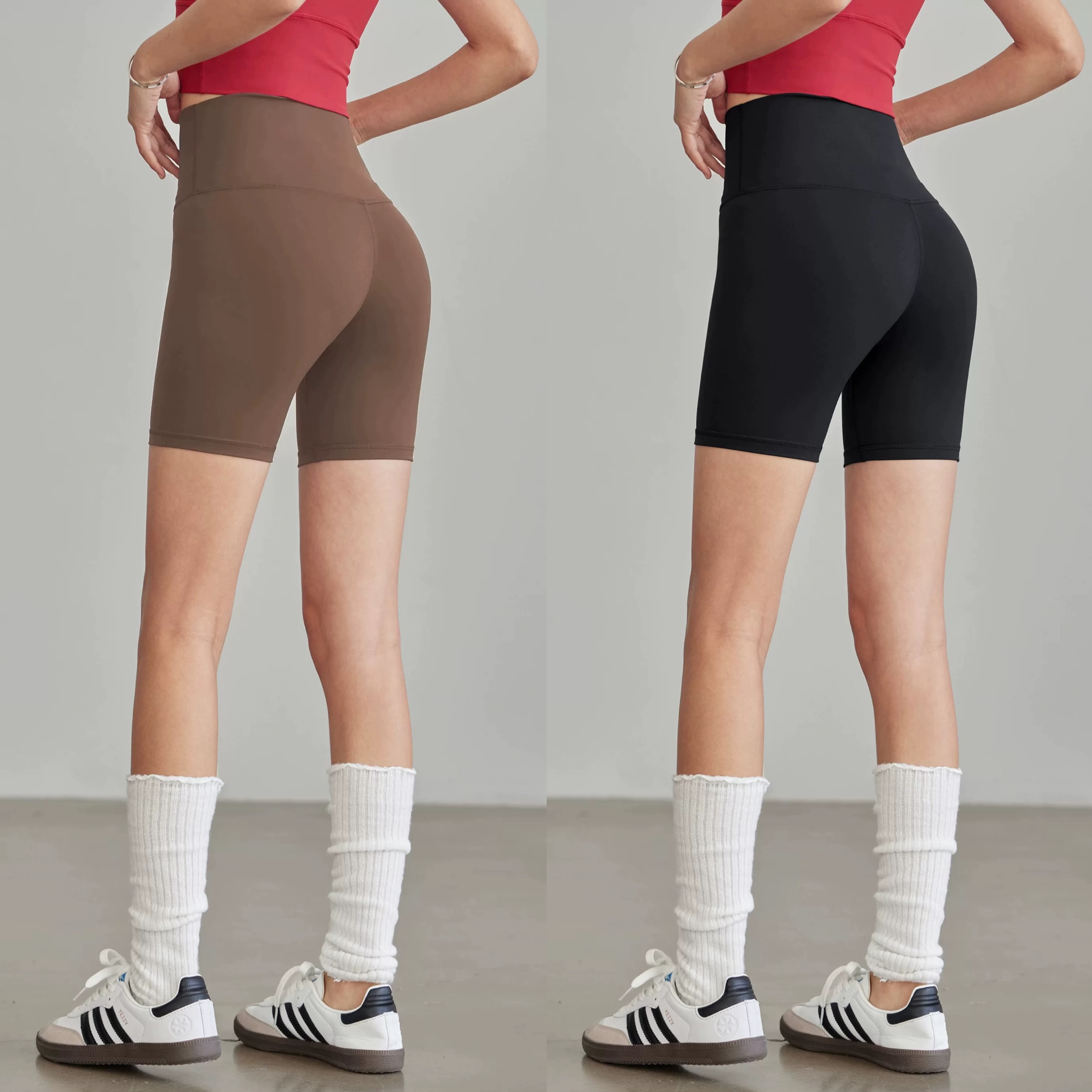 夏季高腰女裸感无尴线紧身高腰健身运动四分裤收腹骑行紧身瑜伽裤