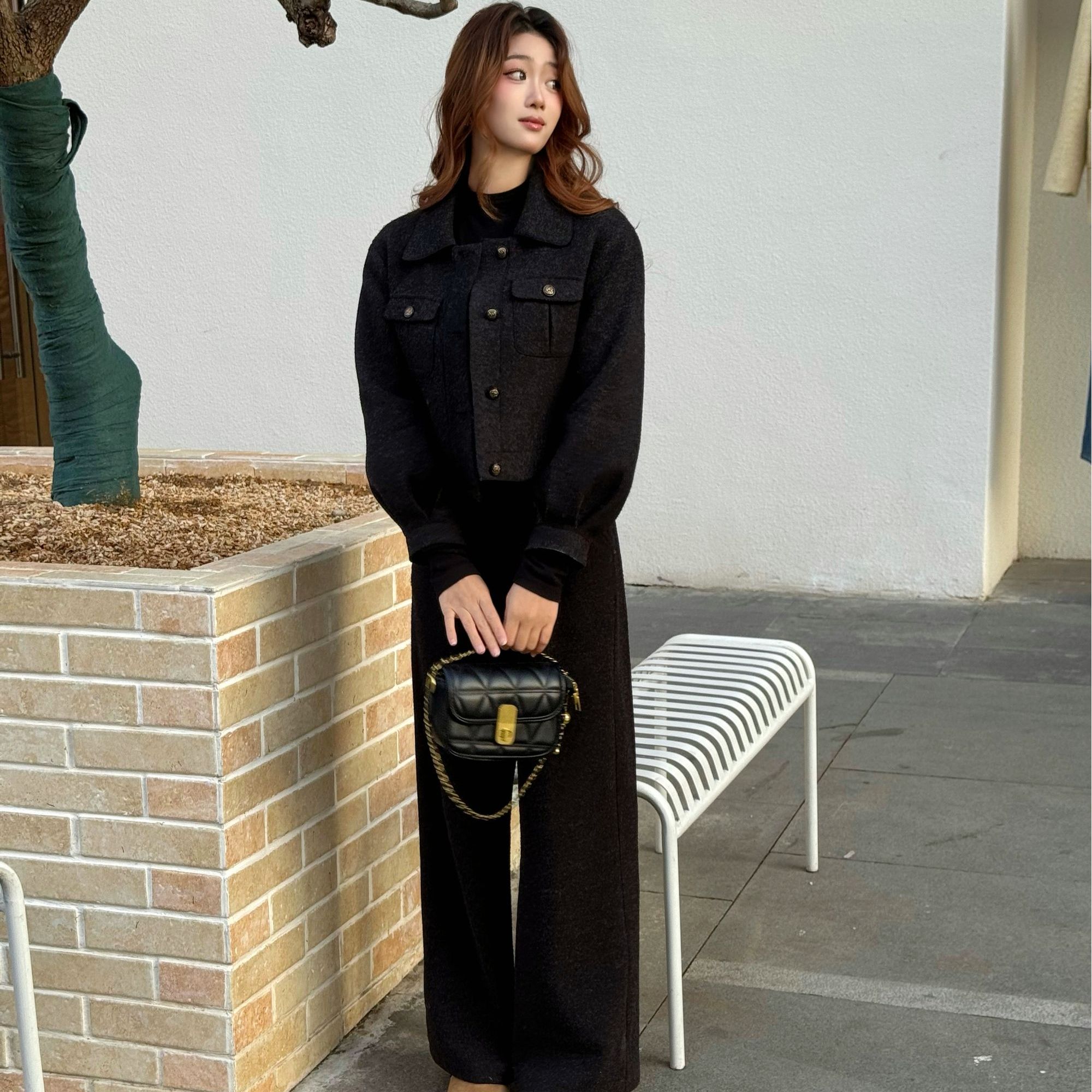 【两件套】2025新款女小香风显瘦外套+裤子套装【裤子加绒 上衣加棉】