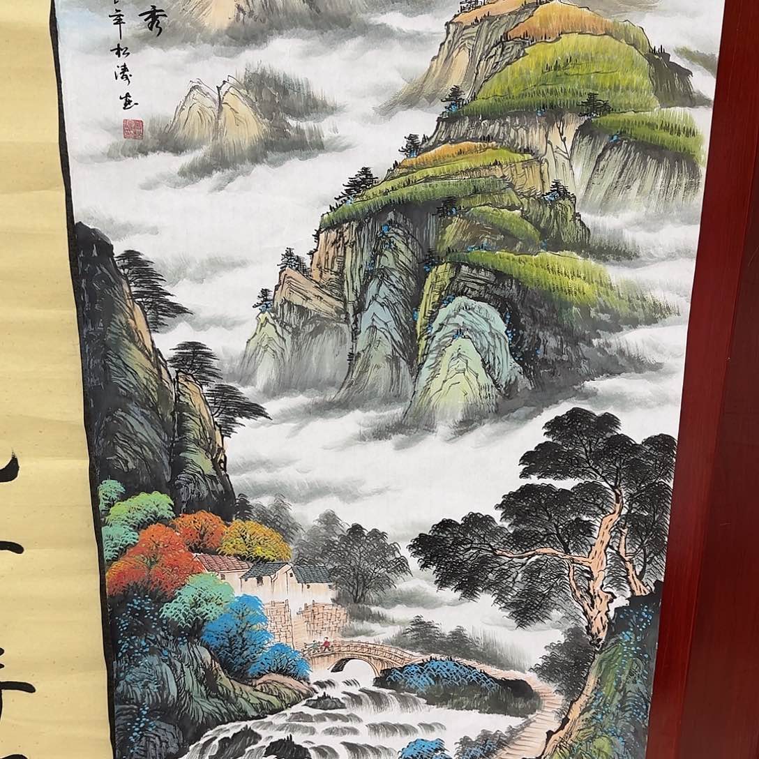 国画丰*尺寸70X138手绘作品 