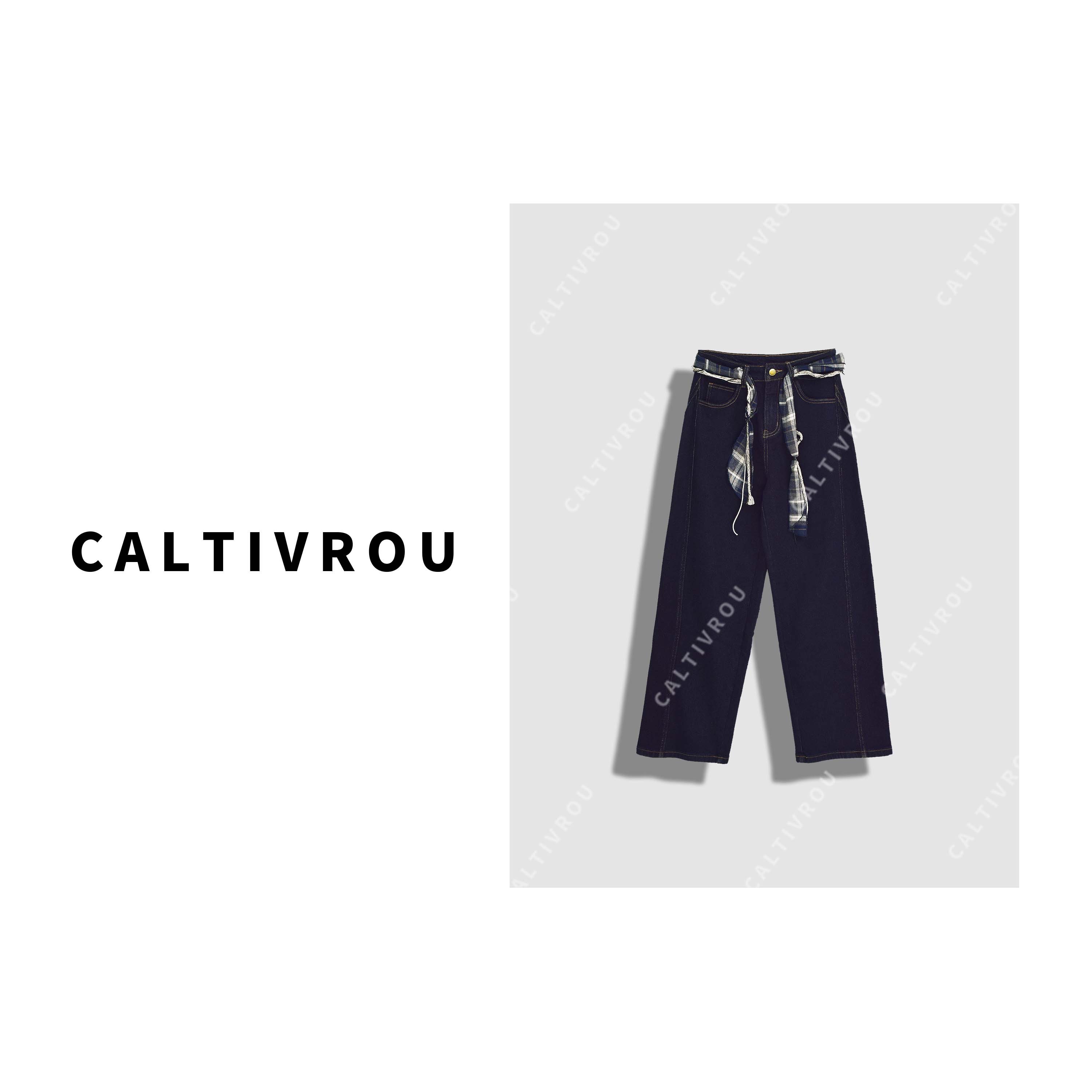Caltivrou【蕊蕊】时尚设计感腰带搭配高腰显瘦直筒休闲裤-K19167Y