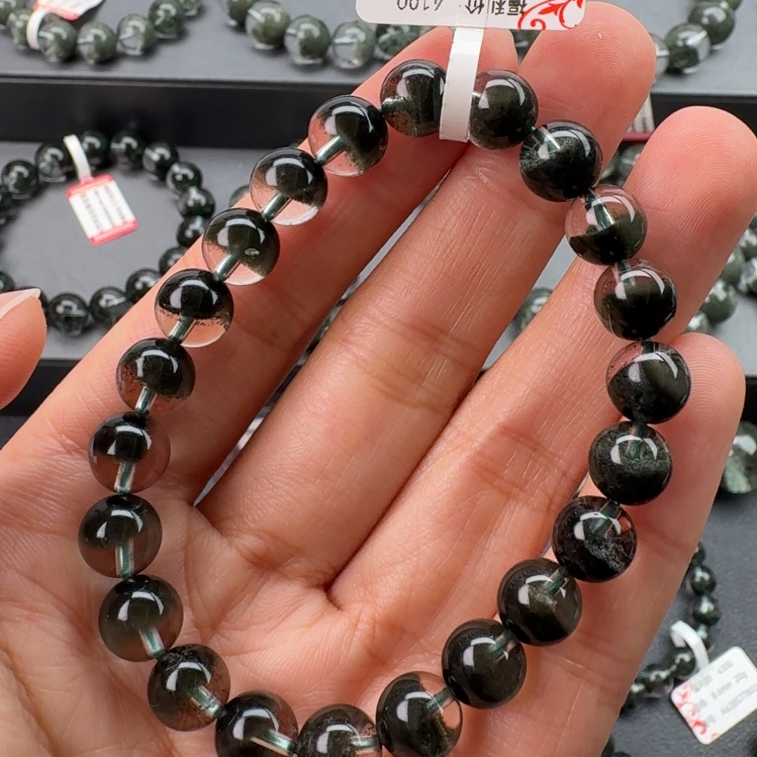 水晶未镶嵌手链天然绿幽灵聚宝盆8.6