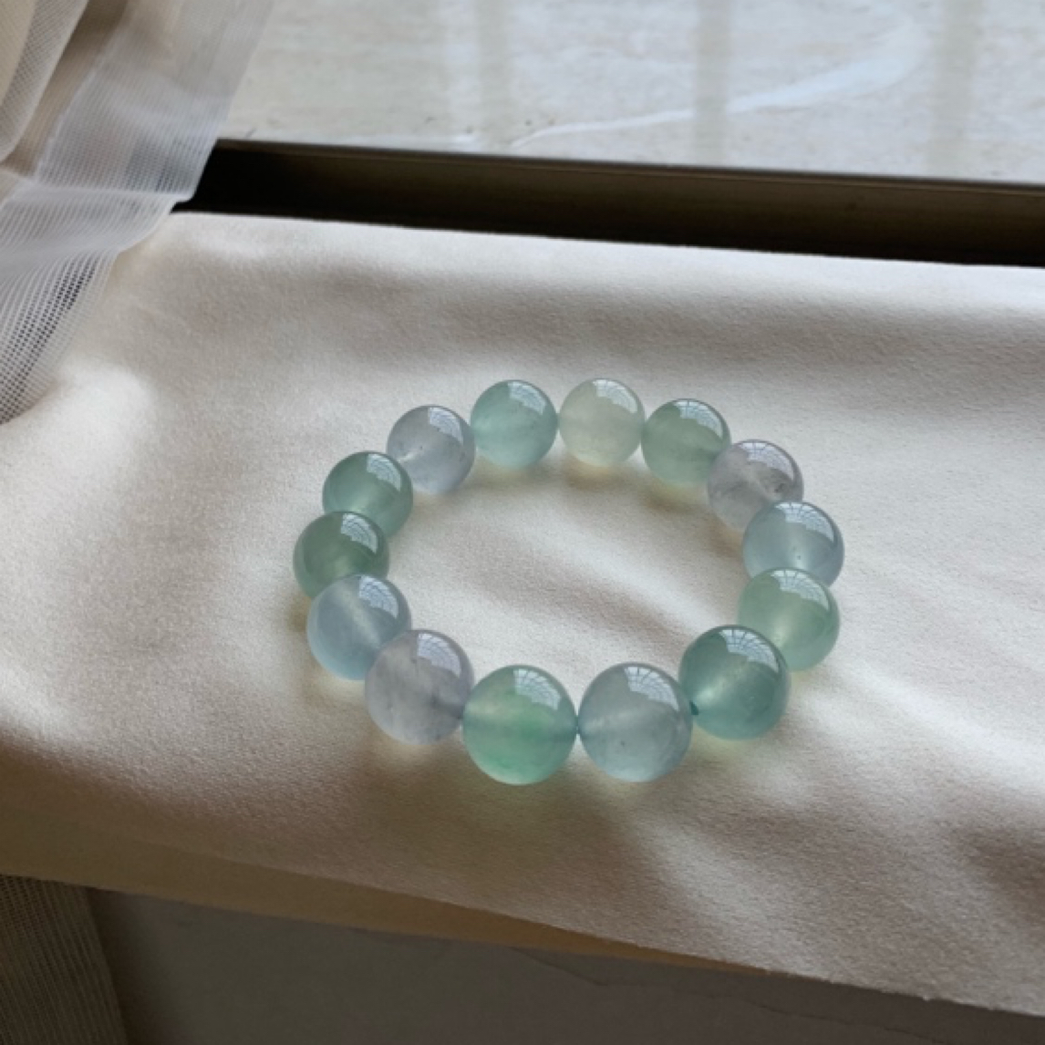 缅甸翡翠高冰种水莫兰迪高级配色手串卡13简约