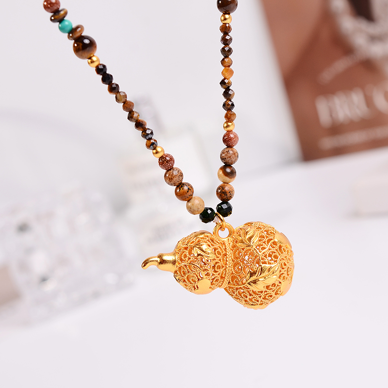 铜合金项链 新中式美拉德葫芦福禄项链女时尚轻奢长款毛衣链配饰