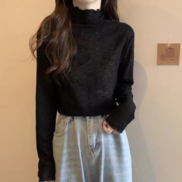 【锦衣服饰】SR 8016（88873）韩系木耳边小花蕾丝打底衫