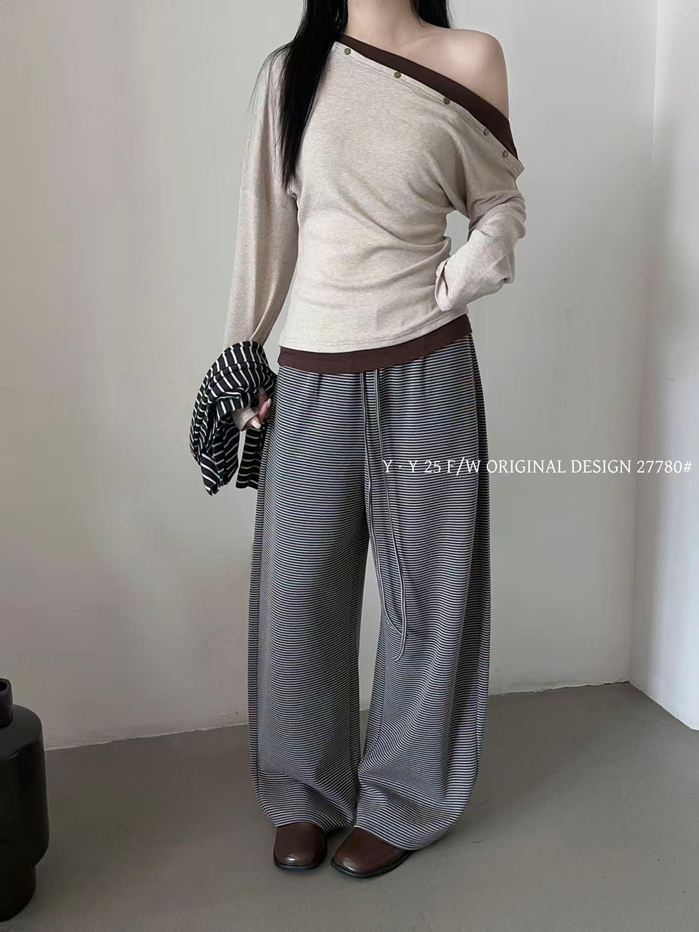 27780 YY～早秋韩系条纹休闲裤
