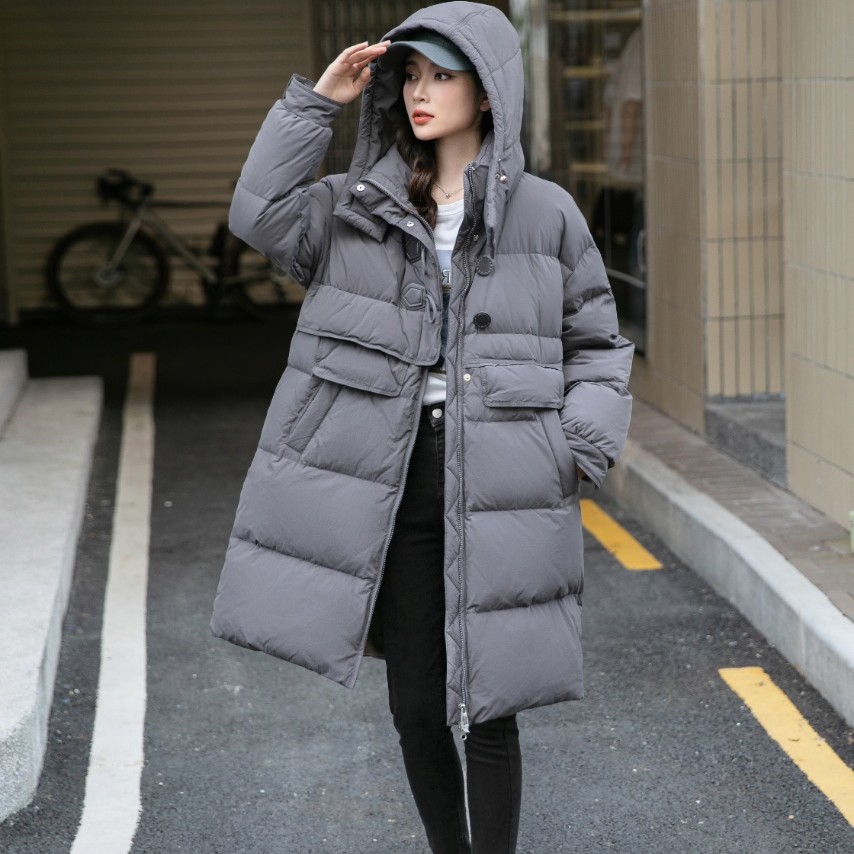 女士中长款连帽羽绒服6802(身长92厘米)