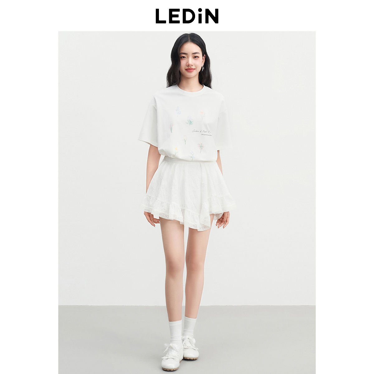 【提前上新】乐町25新品少女风印花短袖T恤宽松圆领上衣时尚百搭