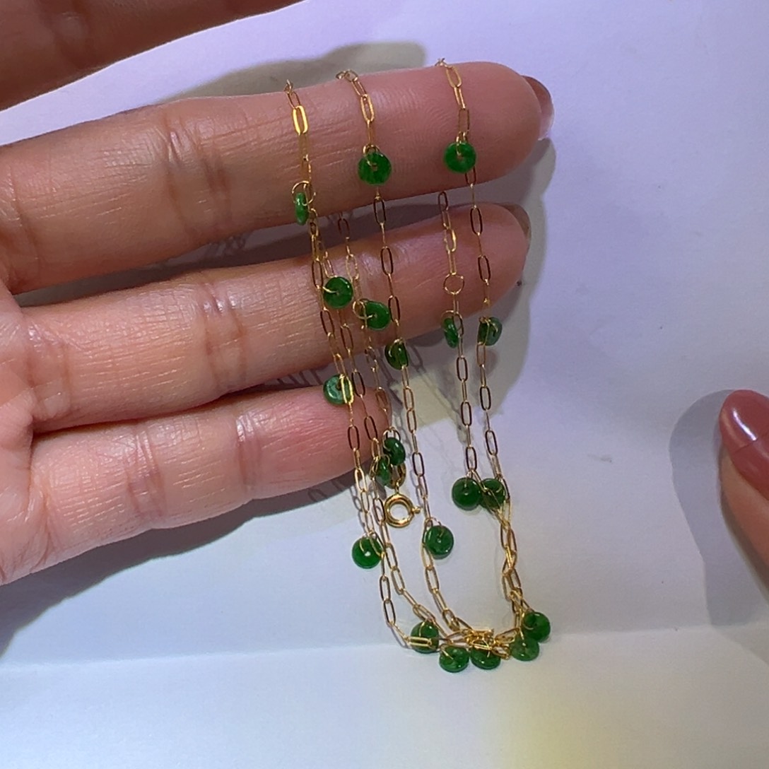 翡翠颈饰18K金镶嵌满天星