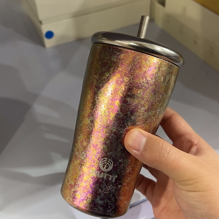 牧钛 纯钛吸管杯 粉金 