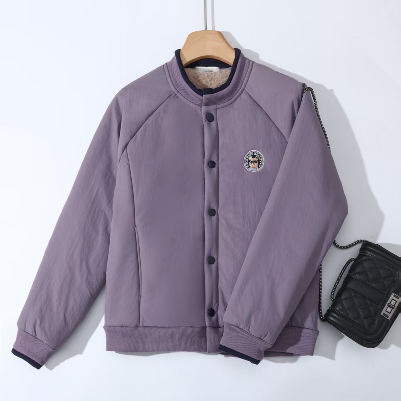 XUXU-[百搭拼接]2025冬季加绒保暖时尚拼色百搭减龄外套O-U081