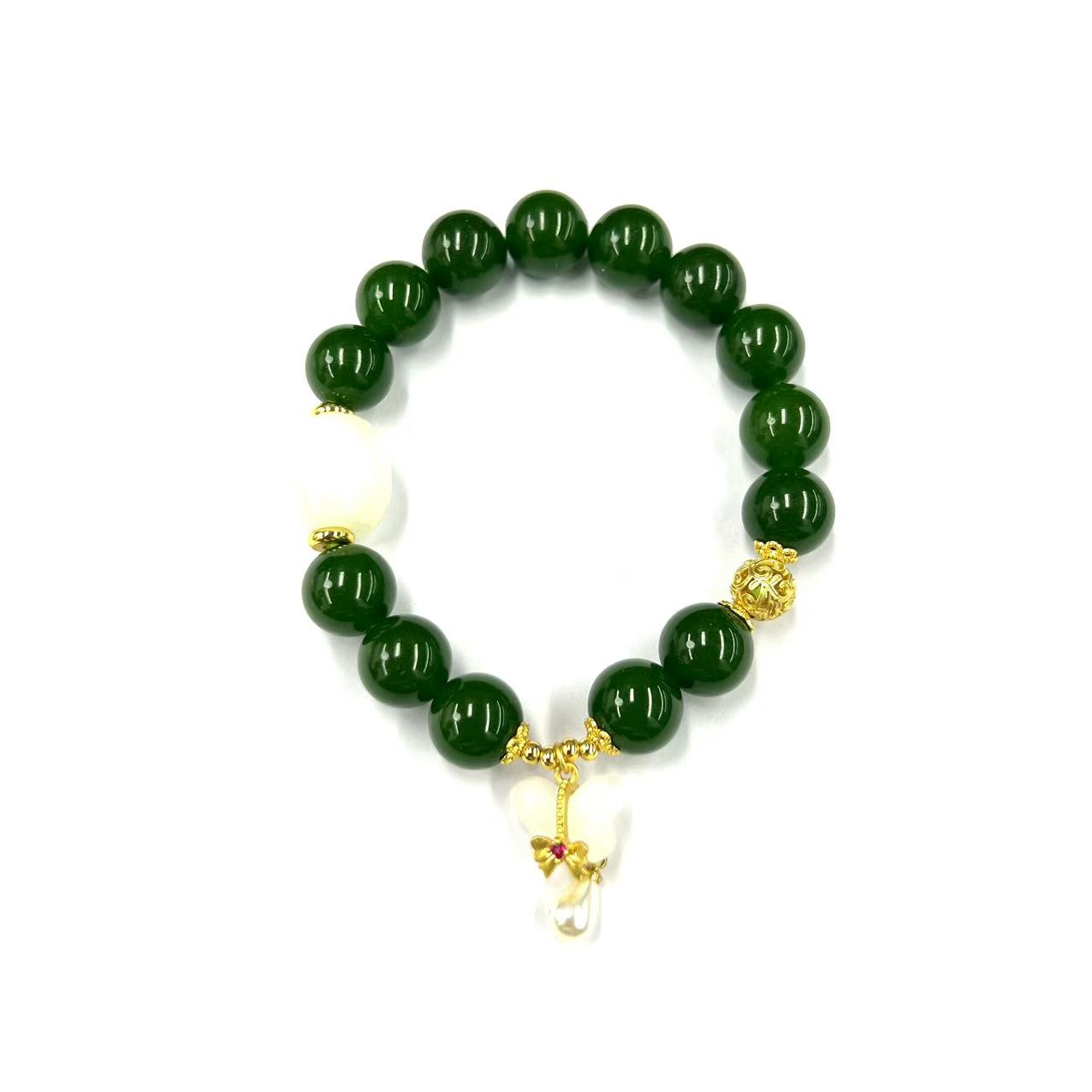 【符老板】s924-宫廷风设计款金宝绿蝴蝶手串-石英质玉-赠礼盒