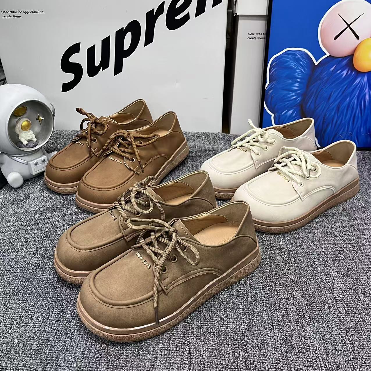 2024新款系带乐福鞋浅口懒人鞋一脚蹬真皮单鞋女鞋 8A03